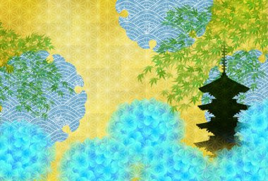 Ortanca yağmurlu mevsim Japon desenli arka plan