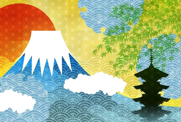 Mount Fuji Hullám Japán Minta Háttér — Stock Vector