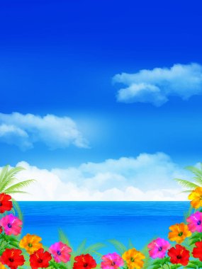 Hibiscus deniz yaz gökyüzü arka planı