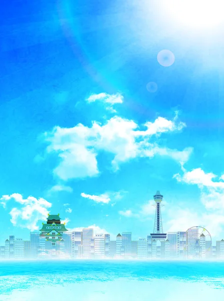 Osaka Meer Sommer Himmel Hintergrund — Stockvektor