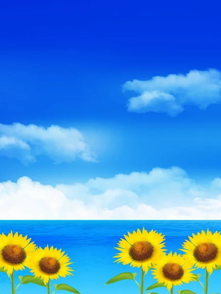 Sunflower Sea Summer Watercolor Background — Stock Vector