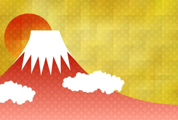 Fuji Dağı Nın Yeni Yıl Kartı Japonca Model Geçmişi — Stok Vektör