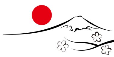 Fuji Dağı 'nın yeni yıl kartı kiraz çiçeği arkaplanı