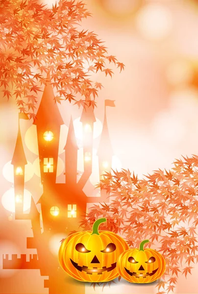 Halloween Pompoen Kasteel Herfst Achtergrond — Stockvector