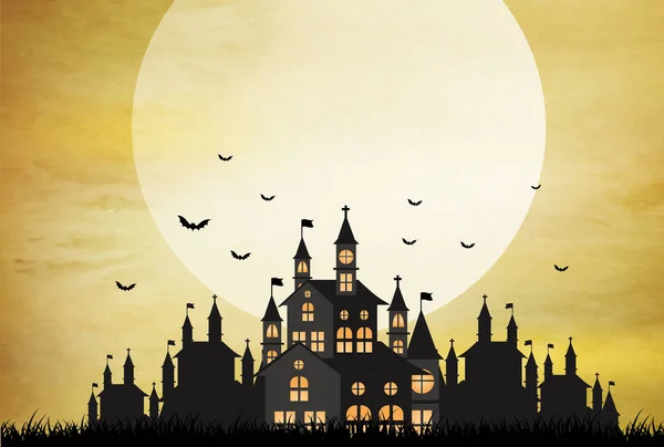 Halloween Hrad Měsíc Podzim Pozadí — Stockový vektor