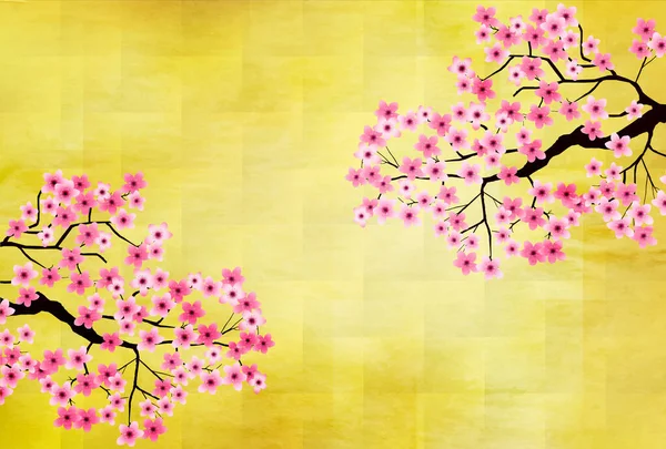 Kiraz çiçeği bahar çiçekleri altın arka plan