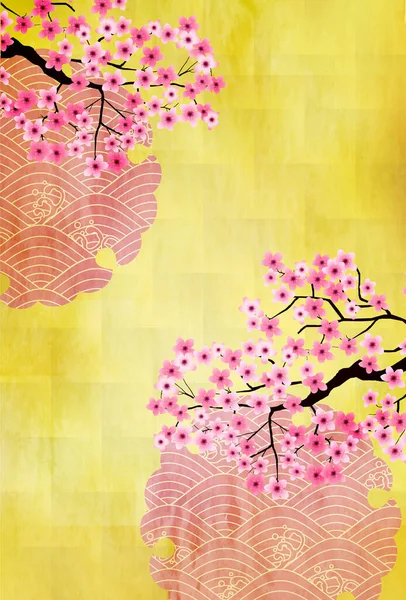 Kiraz çiçeği bahar çiçekleri altın arka plan