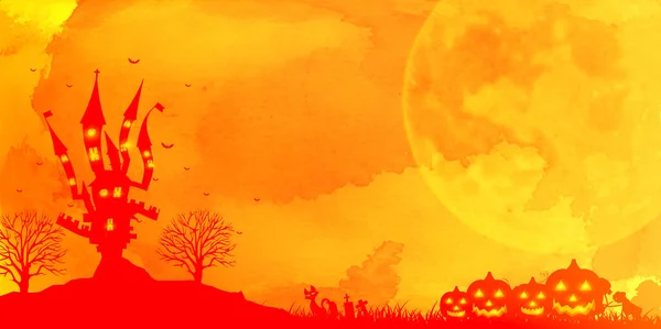 Halloween Calabaza Castillo Luna Fondo — Vector de stock