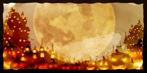 Halloween Citrouille Château Lune Fond — Image vectorielle