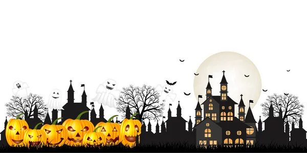 Halloween Calabaza Castillo Otoño Fondo — Vector de stock