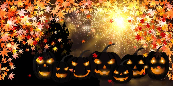 Halloween Pompoen Herfst Bladeren Achtergrond — Stockvector