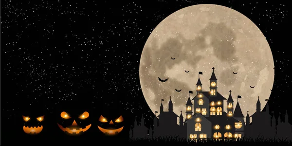 Halloween Calabaza Castillo Luna Fondo — Vector de stock