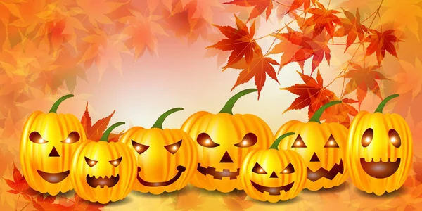 Halloween Zucca Autunno Foglie Sfondo — Vettoriale Stock