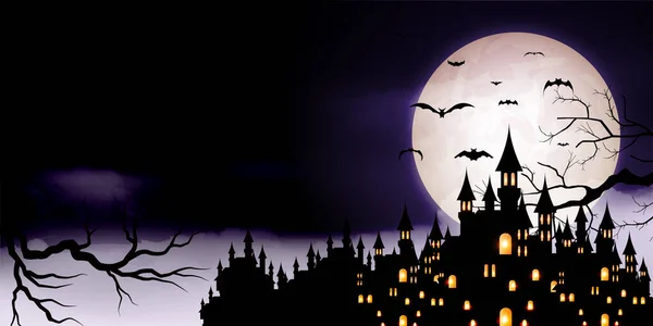 Halloween Castello Luna Pipistrello Sfondo — Vettoriale Stock