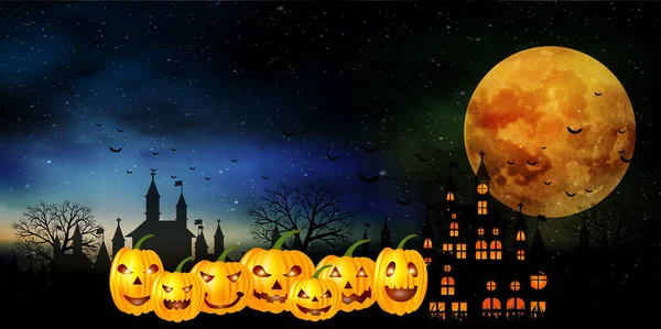 Halloween Calabaza Luna Murciélago Fondo — Archivo Imágenes Vectoriales