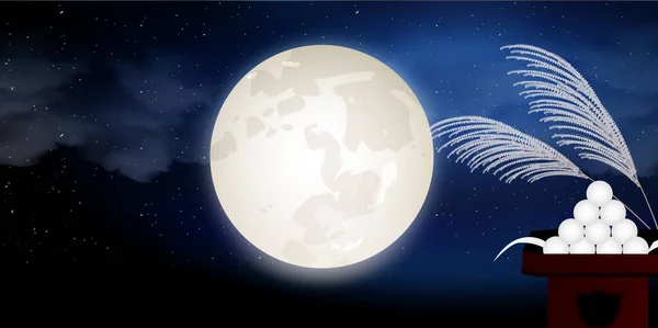 Maan Kijken Vijftien Nachten Volle Maan Achtergrond — Stockvector