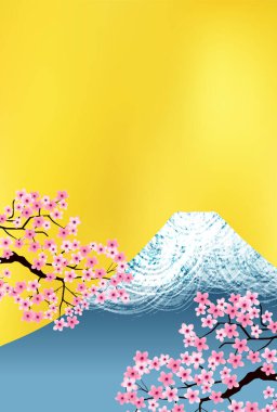 Fuji Dağı kiraz çiçeği yeni yıl kartı geçmişi
