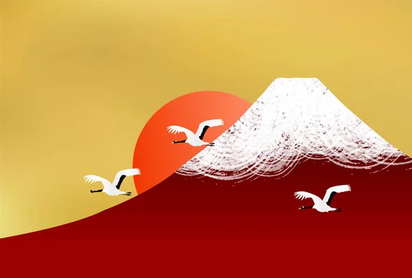 Mount Fuji Nyårskort Japansk Papper Bakgrund — Stock vektor