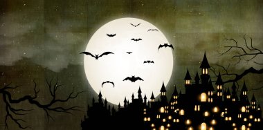 Cadılar Bayramı suluboya ay sonbahar arka planı