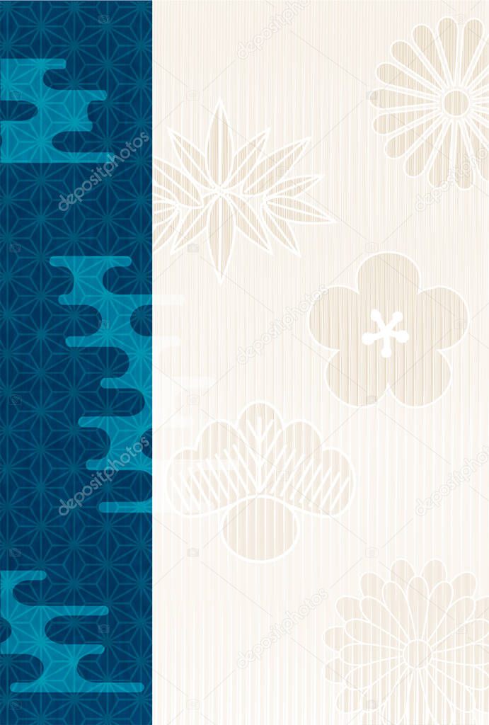 New Year card Japanese pattern watercolor background