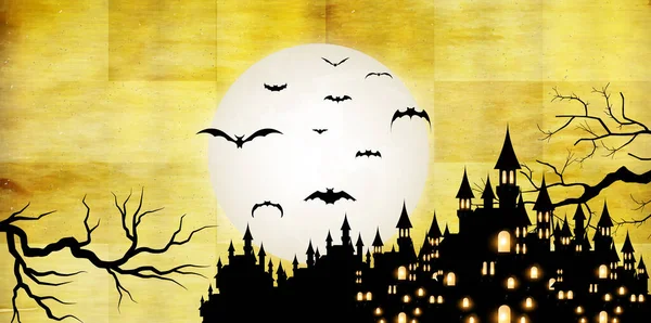 Halloween Burg Mond Fledermaus Hintergrund — Stockvektor