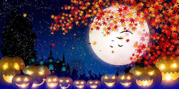 Halloween Pompoen Herfst Bladeren Achtergrond — Stockvector