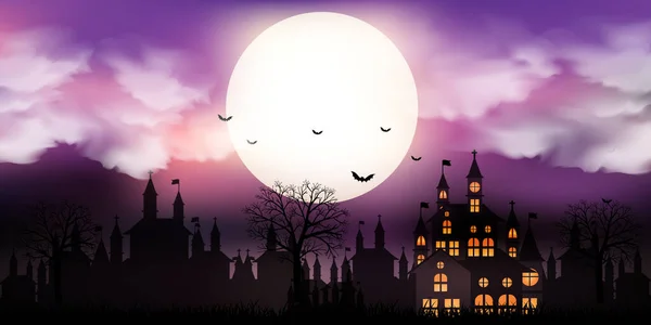 Halloween Schloss Landschaft Aquarell Hintergrund — Stockvektor