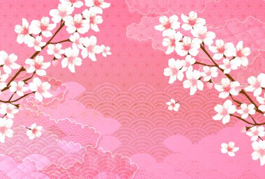 Japon desenli yeni yıl kartı kiraz çiçeği arkaplanı