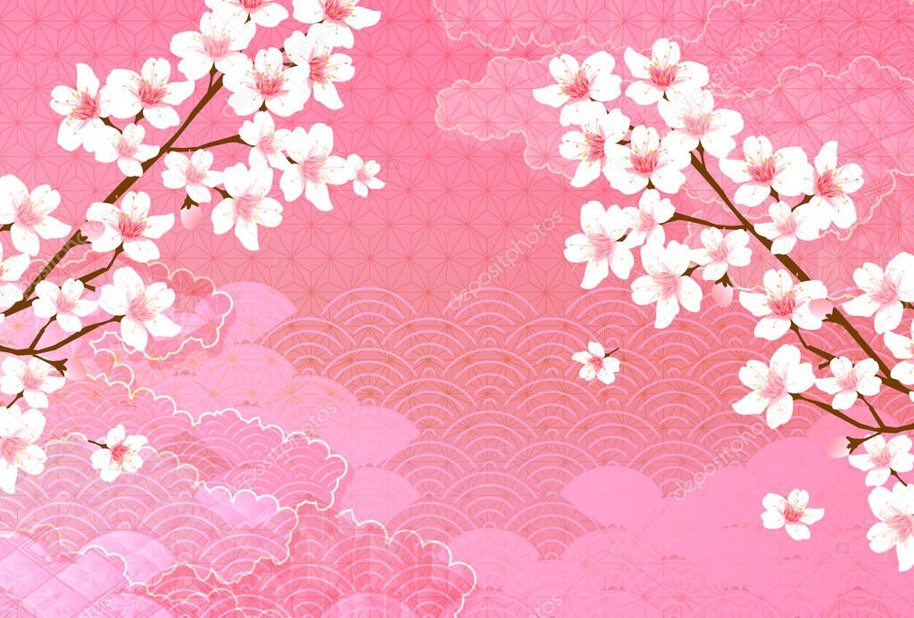 Japanese pattern New Year's card cherry blossom background