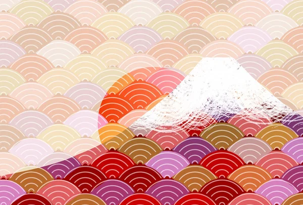 Mount Fuji Novoroční Karta Vlna Pozadí — Stockový vektor