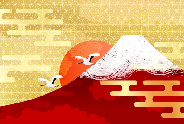 Japon Desenli Yeni Yıl Kartı Fuji Dağı Arka Planı — Stok Vektör