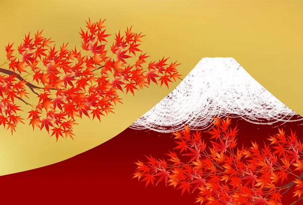 Hojas Otoño Otoño Fondo Fuji — Vector de stock