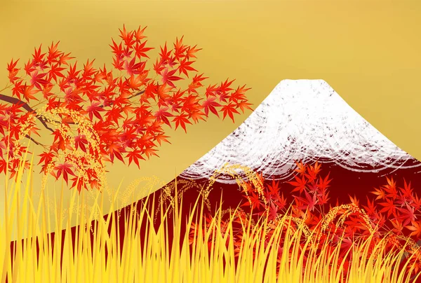 Гора Фудзи Осенние Листья Риса Фон — стоковый вектор