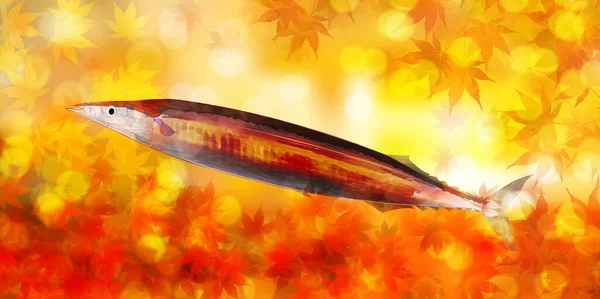 Autunno Foglie Pacifico Saury Autunno Sfondo — Vettoriale Stock