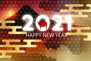 Cow New Year's card Zodiac background clipart