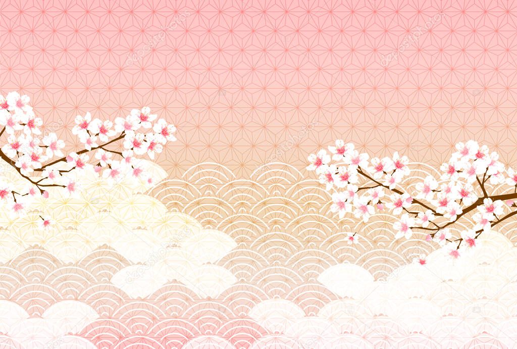Cherry Blossoms New Year's card Japanese pattern background