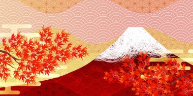 Mt. Fuji sonbaharı sonbahar arkaplanından ayrılıyor