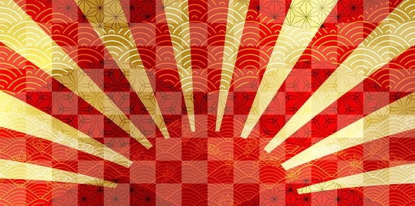 Sunrise Japanese Pattern New Year Card Background — Stock Vector