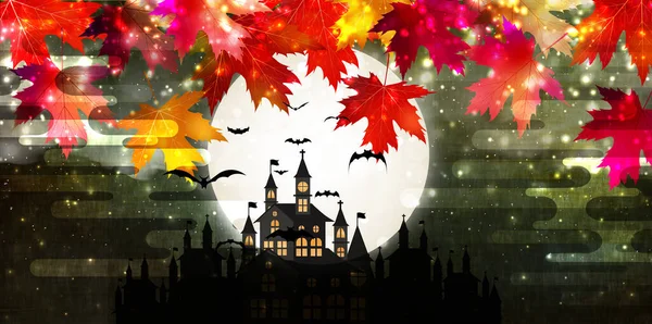 Fondo Luna Llena Del Castillo Halloween — Vector de stock