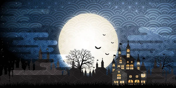 Halloween Kasteel Volle Maan Achtergrond — Stockvector