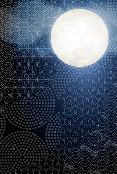 Halloween Full Moon Japanese Pattern Background — Stock Vector
