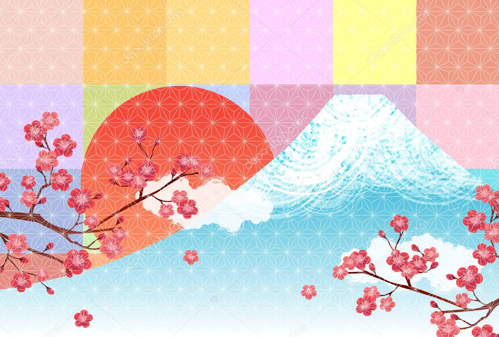 Mt. Fuji New Year's card Japanese pattern background