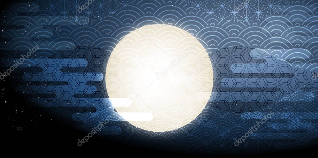 Halloween full moon Japanese pattern background