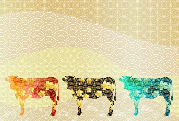 Cartão Ano Novo Vaca Fundo Zodíaco — Vetor de Stock