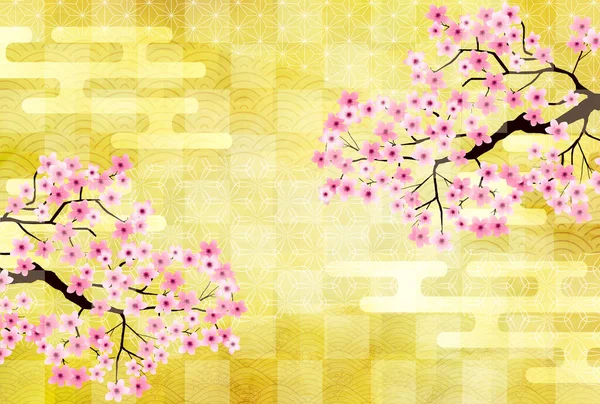 Cherry Blossoms Cartão Ano Novo Padrão Japonês Fundo — Vetor de Stock