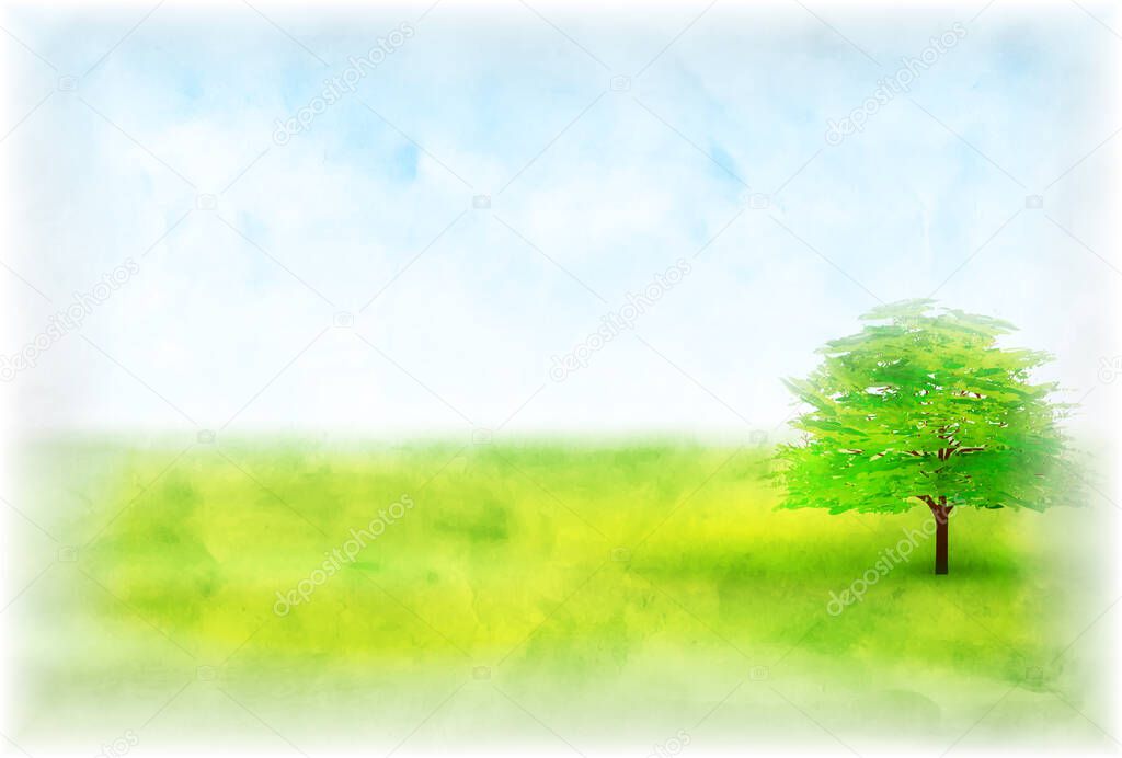 Meadows watercolor tree landscape background