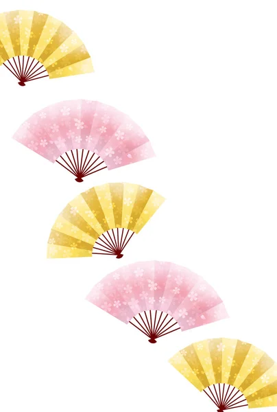 Cherry Blossoms Folding Fan New Year Card Background — Stock Vector