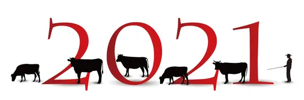 Vache Carte Nouvel Icône Zodiaque — Image vectorielle