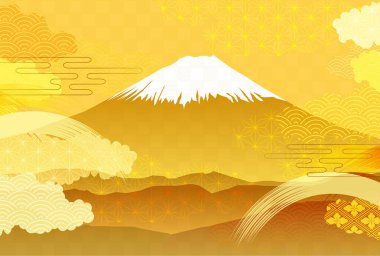 Japon Şablonu Fuji Nişanlısı Altın Arkaplan