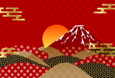 Japon Şablonu Fuji Nişanlısı Altın Arkaplan